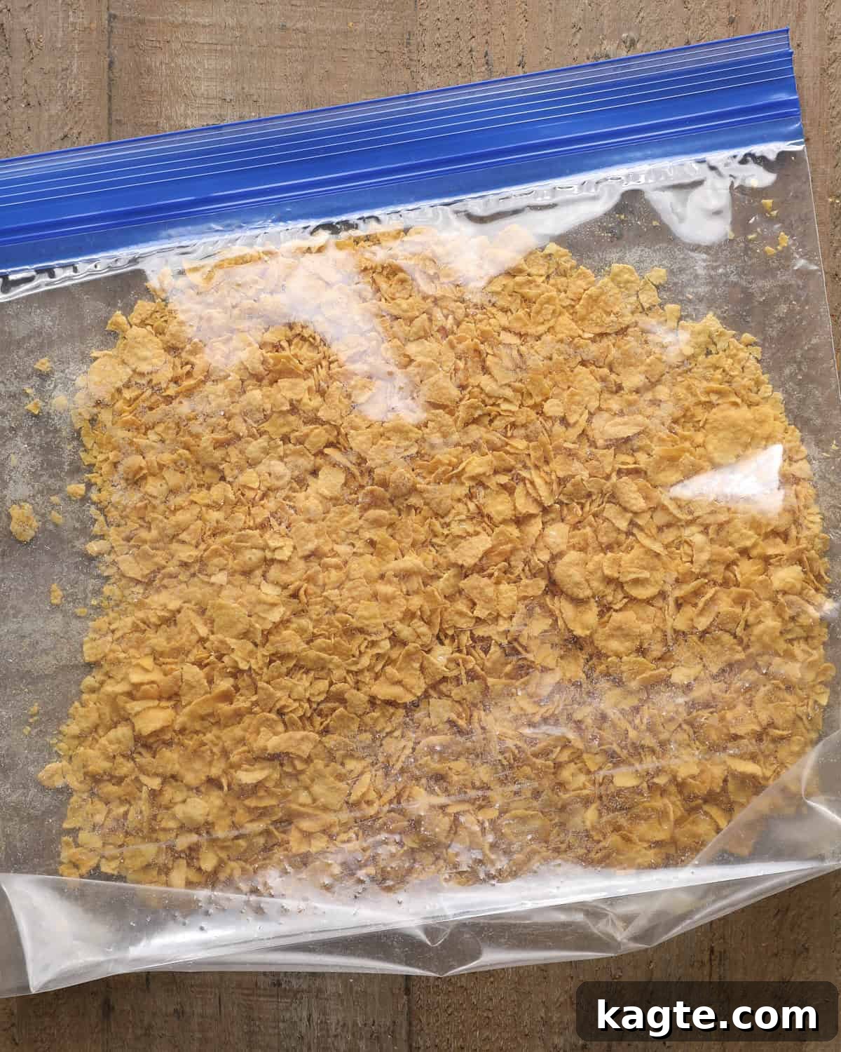 Crispy Baked Cornflake-Crusted Chicken Thighs 4 Cornflakes crushed into coarse crumbs in a zip-top bag.